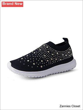 ✨ GOSPT Women's Mesh Rhinestone Glitter Slip On Dance Sock Sneakers